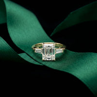 Emerald Cut Lab Grown Diamond Aurevielle Three Stone Gold Ring