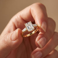 Emerald Cut Lab Grown Diamond Aurevielle Three Stone Gold Ring