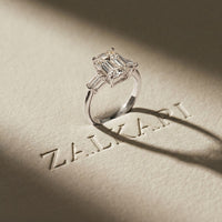Emerald Cut Lab Grown Diamond Aurevielle Three Stone Gold Ring