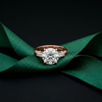 Round Lab Grown Diamond Celestia Three Stone White Gold Ring