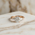 Round Lab Grown Diamond Celestia Three Stone White Gold Ring