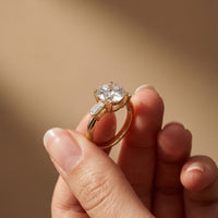 Round Lab Grown Diamond Celestia Three Stone White Gold Ring