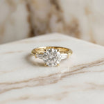 Round Lab Grown Diamond Celestia Three Stone White Gold Ring