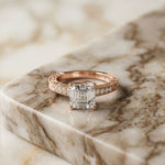 2.20CTW Asscher Cut Vintage Pavé Lab Grown Diamond Ring For Women Rose Gold
