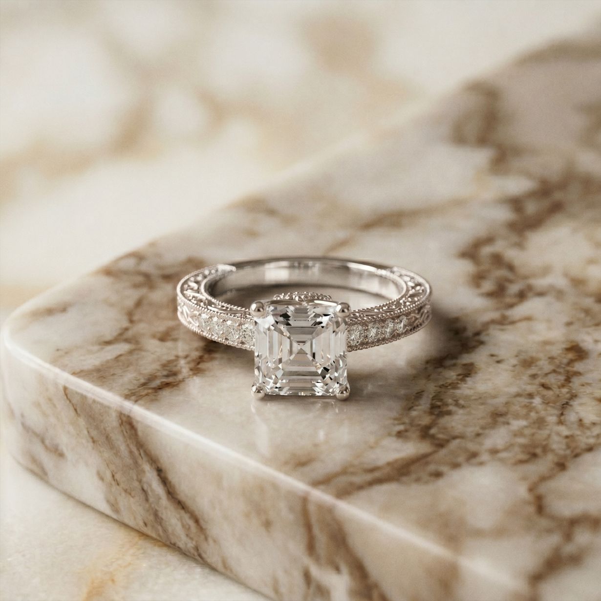 CLASSICAL Diamonds 20〜23 2.20CTW Asscher Cut Vintage Pavé Lab Grown Diamond Ring For Women