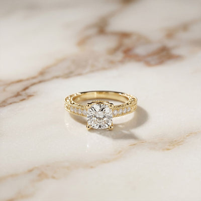 2.20CTWCushion Vintage Milgrain Lab Grown Diamond Engagement Ring For Women