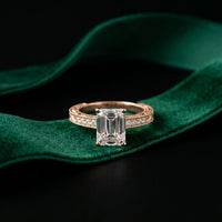 2.20CTW Emerald Cut Vintage Engraved Lab Grown Diamond For Women Rose Gold