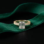 2.20CTW Emerald Cut Vintage Engraved Lab Grown Diamond For Women Gold