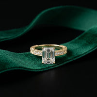 2.20CTW Emerald Cut Vintage Engraved Lab Grown Diamond For Women Gold