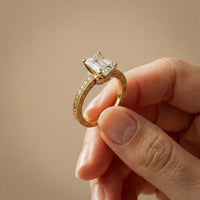 2.20CTW Emerald Cut Vintage Engraved Lab Grown Diamond For Women Gold