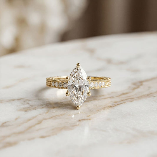 2.25CTW Marquise Antique Inspired Lab Grown Diamond  Ring For Women Gold