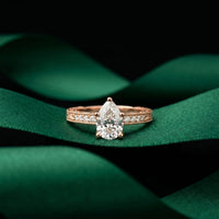 2.20CTW Pear Cut Vintage Scrollwork Lab Grown Diamond For Women Rose Gold