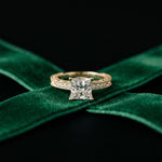 2.20CTW Princess Cut Ornate Milgrain Lab Grown Diamond Engagement Ring For Women Gold