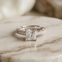 2.20CTW Princess Cut Ornate Milgrain Lab Grown Diamond Engagement Ring For Women White
