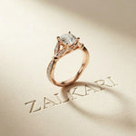 1.80CTW Cushion Cut Botanical Accent Lab Grown Diamond Ring For Women Rose Gold