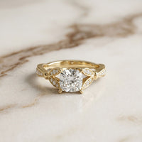 1.80CTW Cushion Cut Botanical Accent Lab Grown Diamond Ring For Women Gold