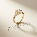 1.80CTW Cushion Cut Botanical Accent Lab Grown Diamond Ring For Women Gold