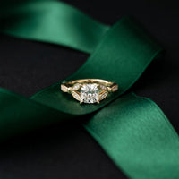 1.80CTW Cushion Cut Botanical Accent Lab Grown Diamond Ring For Women Gold