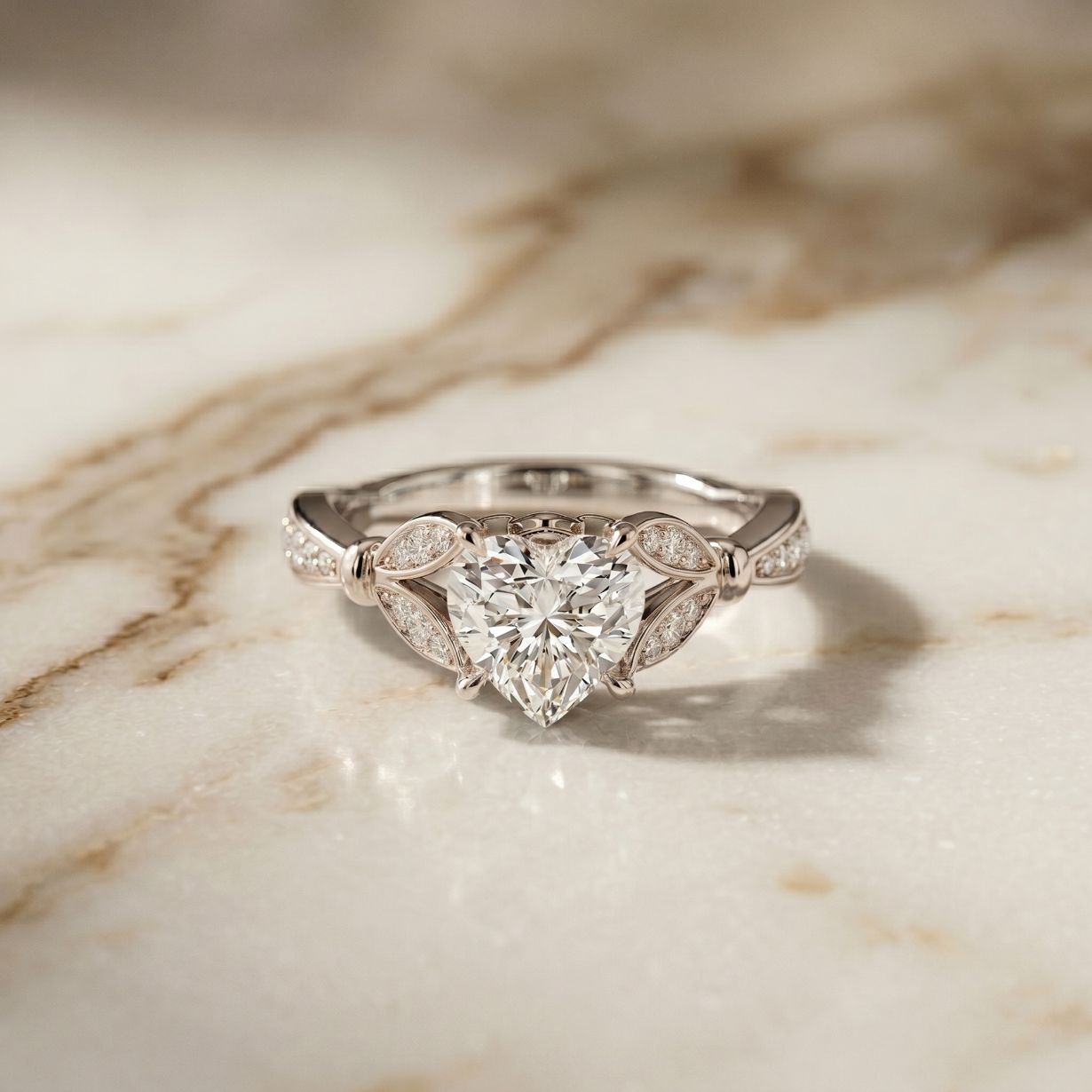 1.80CTW Heart Cut Floral Vine Lab Grown Diamond Ring For Women White