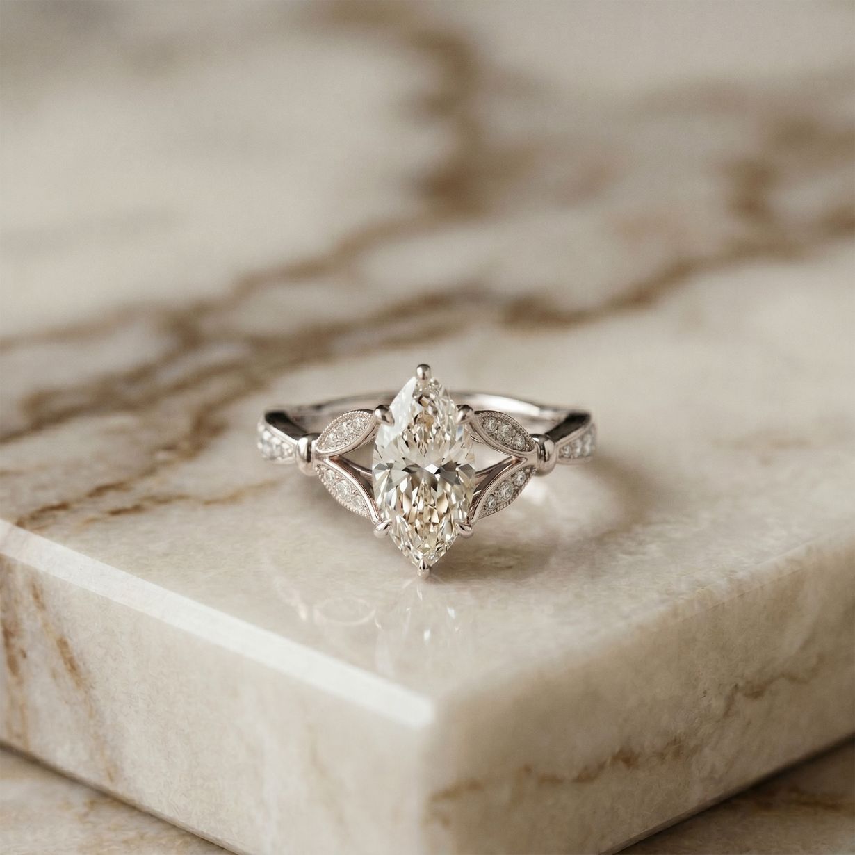 1.80CTW Marquise Vintage Botanical Lab Grown Diamond Ring For Women White