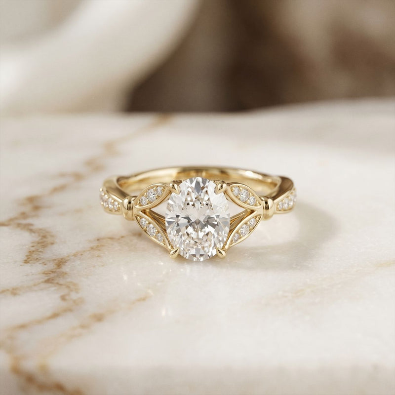1.80CTW Oval Cut Garden Inspired Lab Grown Diamond Ring For Women Gold