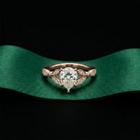 1.80CTW Pear Cut Leaf Design Lab Grown Diamond Engagement Ring For Women Rose Gold