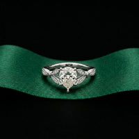 1.80CTW Pear Cut Leaf Design Lab Grown Diamond Engagement Ring For Women White