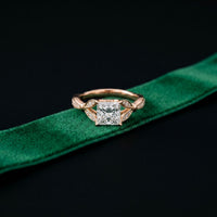 1.80CTW Princess Cut Elegant Leaf Accent Lab Grown Diamon Ring For Women Rose Gold