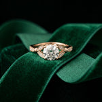 1.80CTW Round Cut Elegant Leaf Accent Lab Grown Diamond Ring For Women Rose Gold