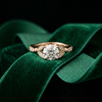 1.80CTW Round Cut Elegant Leaf Accent Lab Grown Diamond Ring For Women Rose Gold