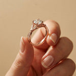 1.80CTW Round Cut Elegant Leaf Accent Lab Grown Diamond Ring For Women Rose Gold