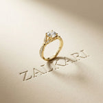 1.80CTW Round Cut Elegant Leaf Accent Lab Grown Diamond Ring For Women Gold