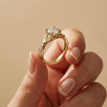1.80CTW Round Cut Elegant Leaf Accent Lab Grown Diamond Ring For Women Gold