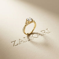 1.80CTW Round Cut Elegant Leaf Accent Lab Grown Diamond Ring For Women Gold