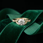 1.80CTW Round Cut Elegant Leaf Accent Lab Grown Diamond Ring For Women Gold