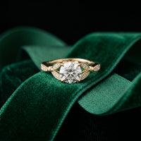 1.80CTW Round Cut Elegant Leaf Accent Lab Grown Diamond Ring For Women Gold