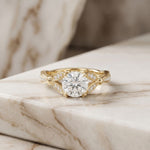 1.80CTW Round Cut Elegant Leaf Accent Lab Grown Diamond Ring For Women Gold