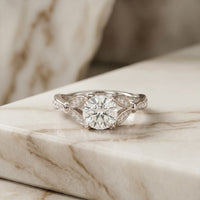 1.80CTW Round Cut Elegant Leaf Accent Lab Grown Diamond Ring For Women White