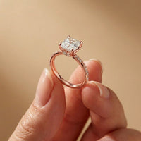 2.95CTW Asscher Cut Vintage Milgrain Lab Grown Diamond Ring For Women Rose Gold