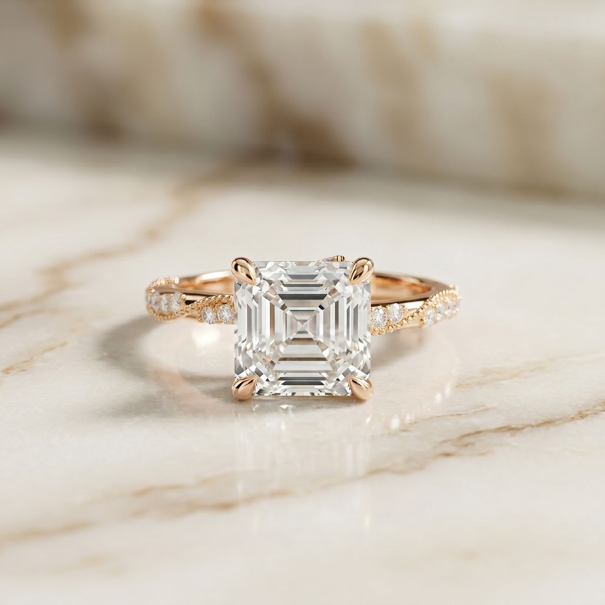 2.95CTW Asscher Cut Vintage Milgrain Lab Grown Diamond Ring For Women Rose Gold