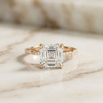 2.95CTW Asscher Cut Vintage Milgrain Lab Grown Diamond Ring For Women Rose Gold