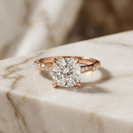 2.95CTW Cushion Cut Antique Engraved Lab Grown Diamond Ring For Women Rose Gold