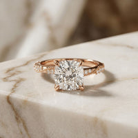 2.95CTW Cushion Cut Antique Engraved Lab Grown Diamond Ring For Women Rose Gold