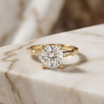 2.95CTW Cushion Cut Antique Engraved Lab Grown Diamond Ring For Women Gold