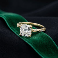 2.95CTW Cushion Cut Antique Engraved Lab Grown Diamond Ring For Women Gold