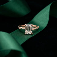 2.95CTW Emerald Cut Vintage Pavé Lab Grown Diamond Ring For Women Rose Gold