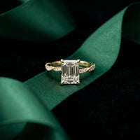 2.95CTW Emerald Cut Vintage Pavé Lab Grown Diamond Ring For Women Gold