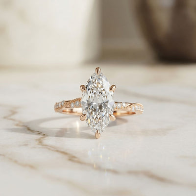 2.95CTW Marquise Cathedral Pavé Lab Grown Diamond Ring For Women