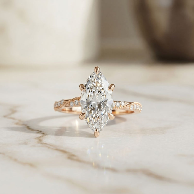 2.95CTW Marquise Cathedral Pavé Lab Grown Diamond Ring For Women Rose Gold