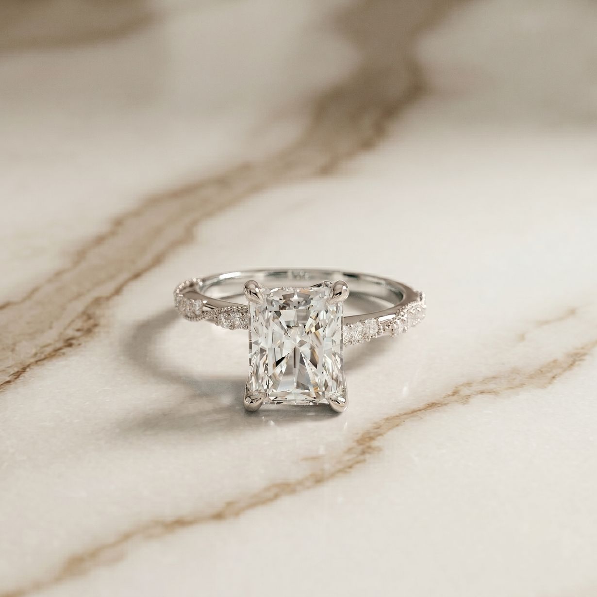 2.95CTW Radiant Cut Elegant Engraved Lab Grown Engagement Ring For Women White